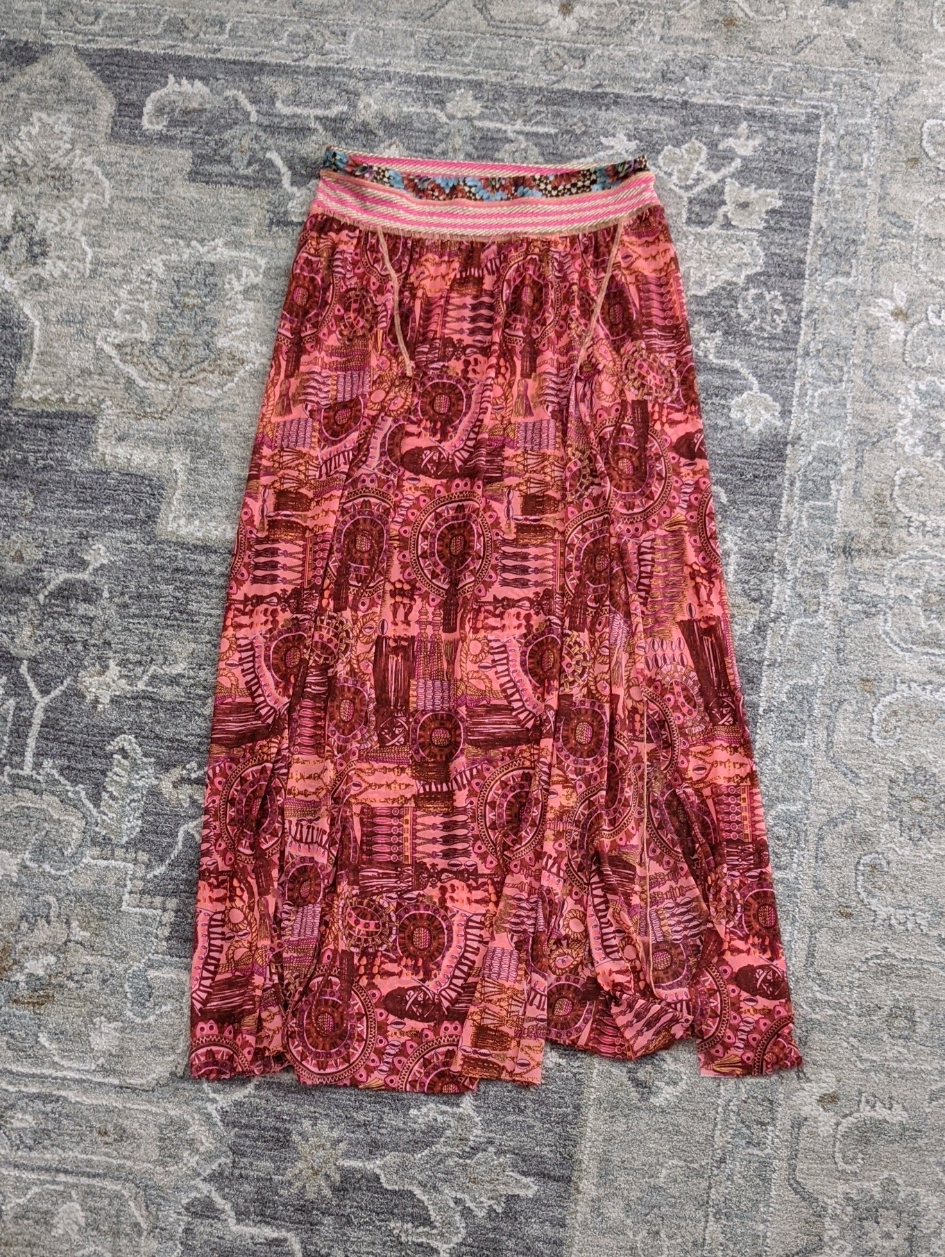 Maaji Pink And Red Printed Bohemian Maxi Skirt